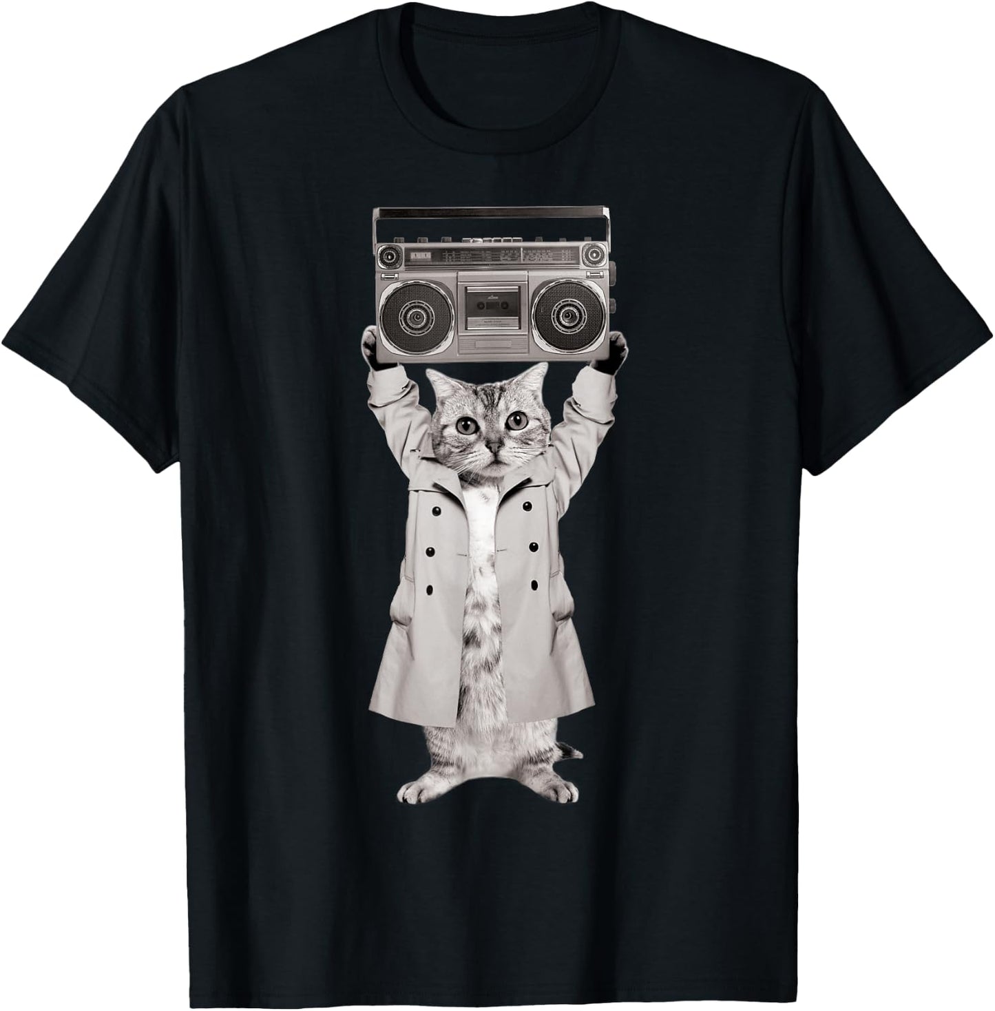 Say Something Cat Boombox Monotone T-Shirt - T-Shirt | Black