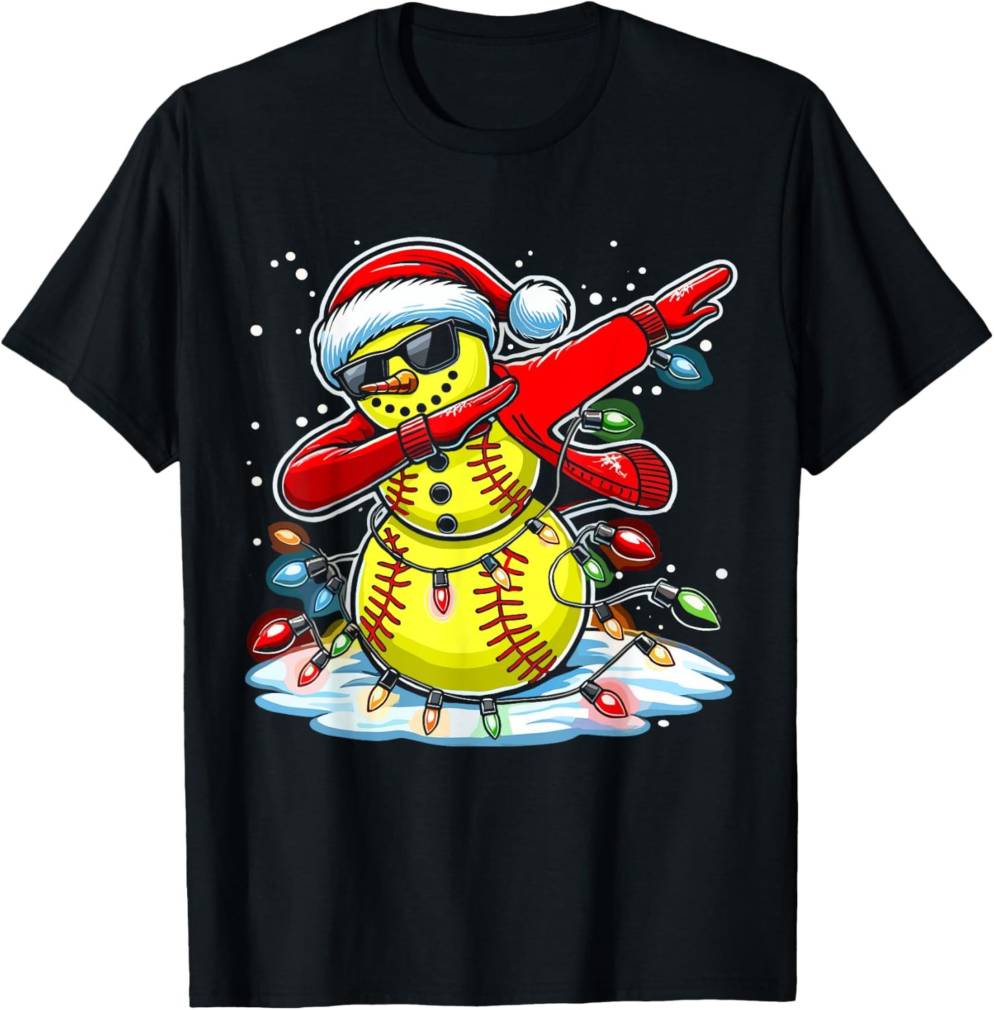 Dabbing Christmas Softball Snowman Girls, Softball Christmas T-Shirt - T-Shirt | Black