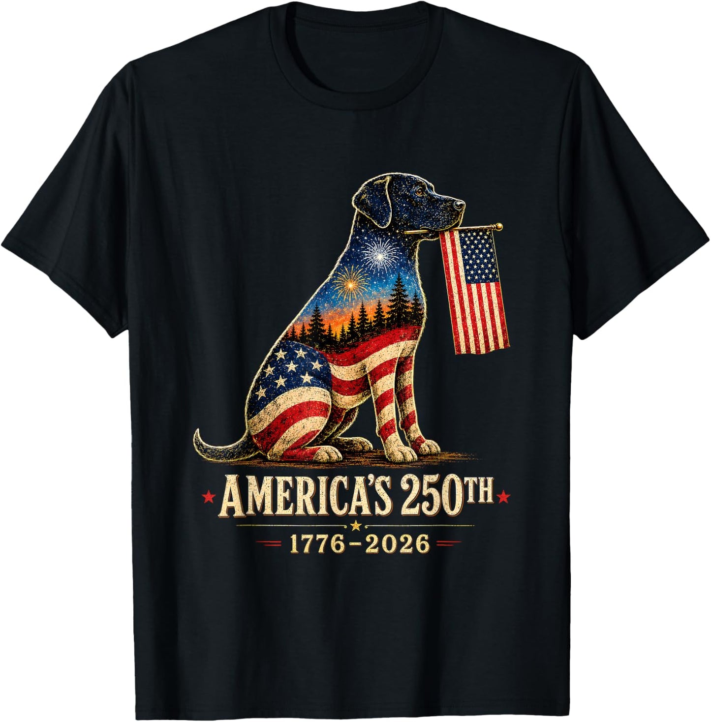Labrador Retriever America's 250th Anniversary 4th of July T-Shirt - T-Shirt | Black