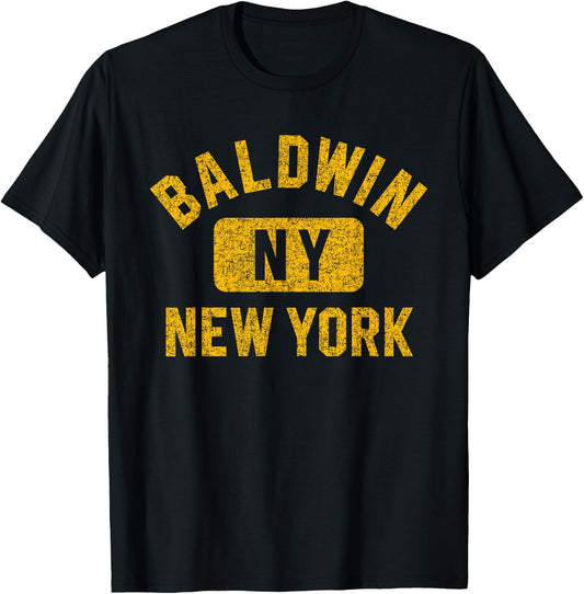 Baldwin NY New York Gym Style Distressed Amber Print T-Shirt - T-Shirt | Black