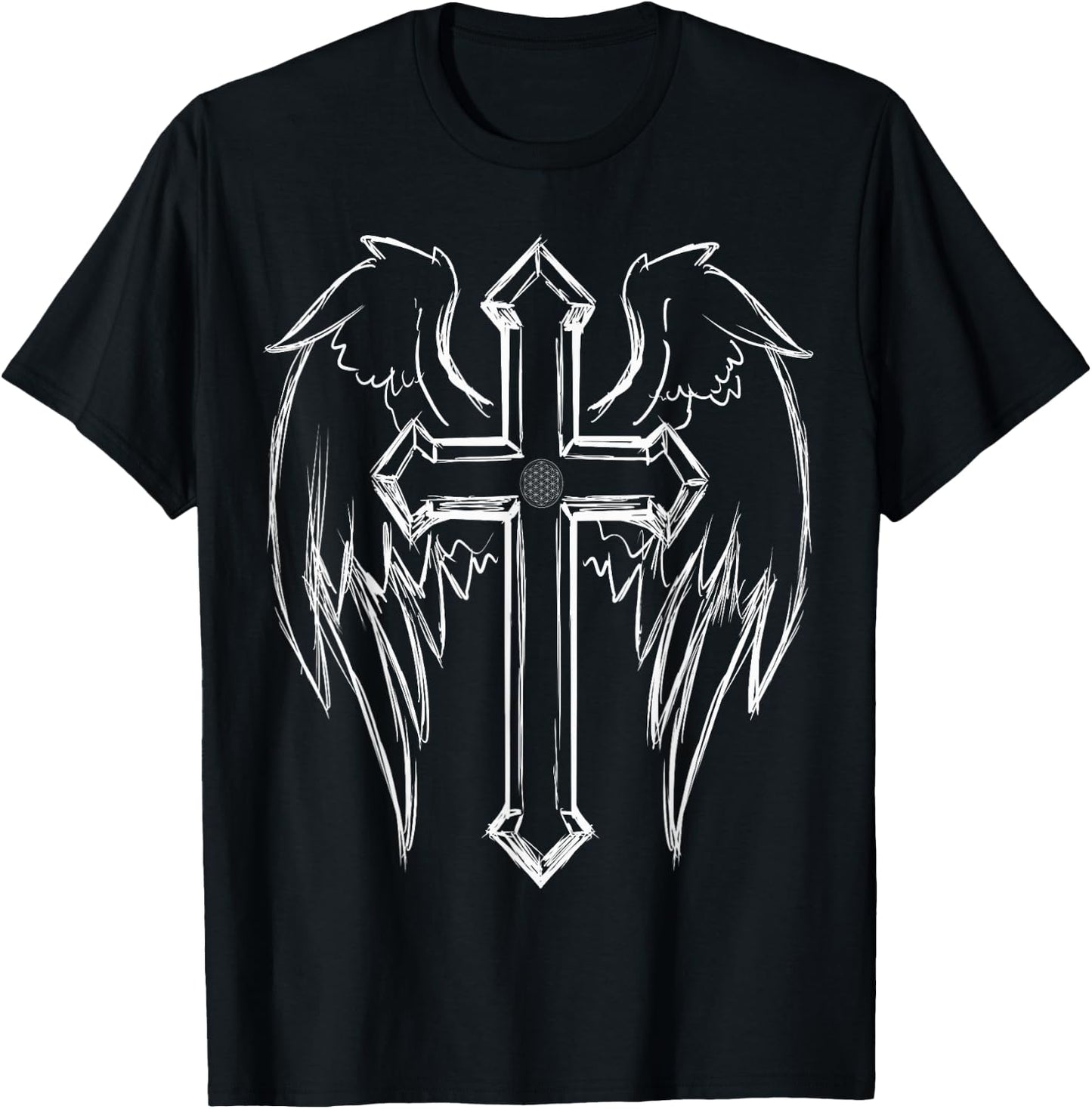 Religious Holy Crucifix Christian Angel Wings Cross Gift T-Shirt - T-Shirt | Black