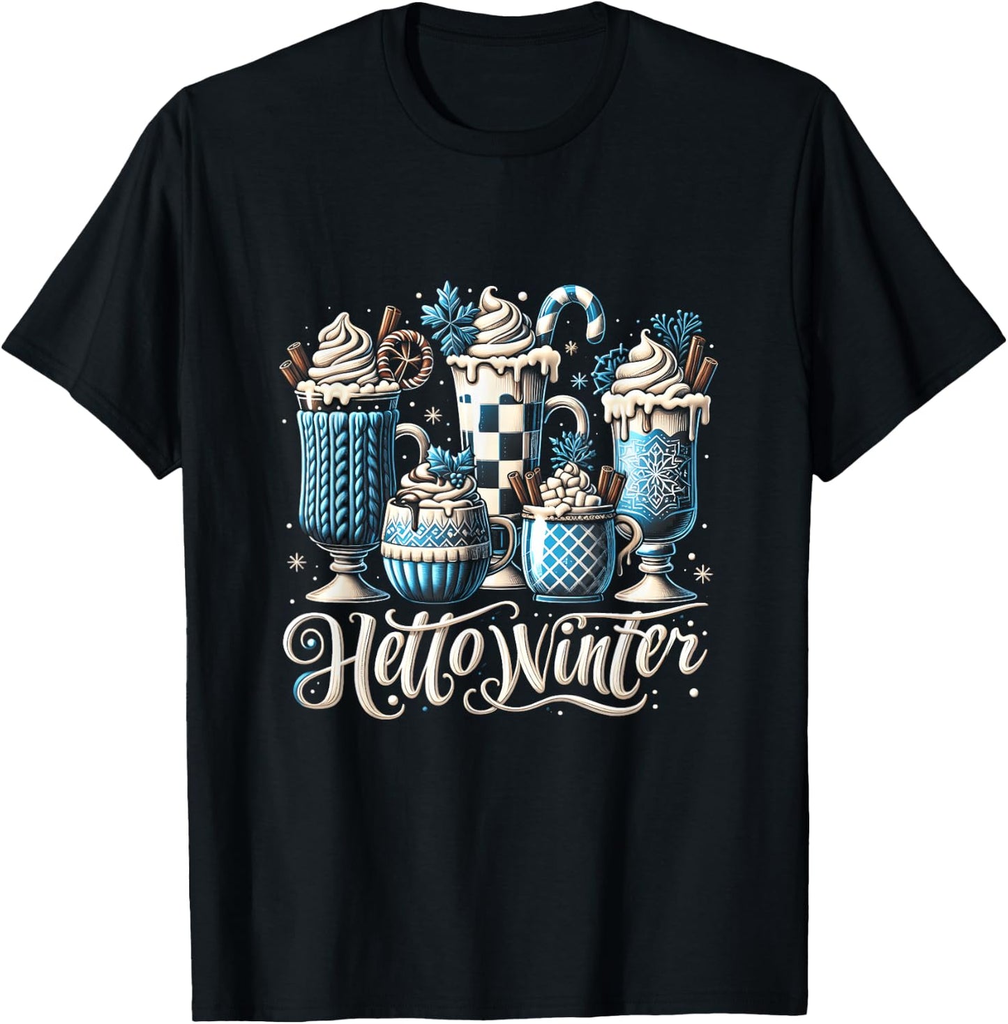 Hello a Winter Sweet Cozy Coffee Lovers Snowman Christmas T-Shirt - T-Shirt | Black