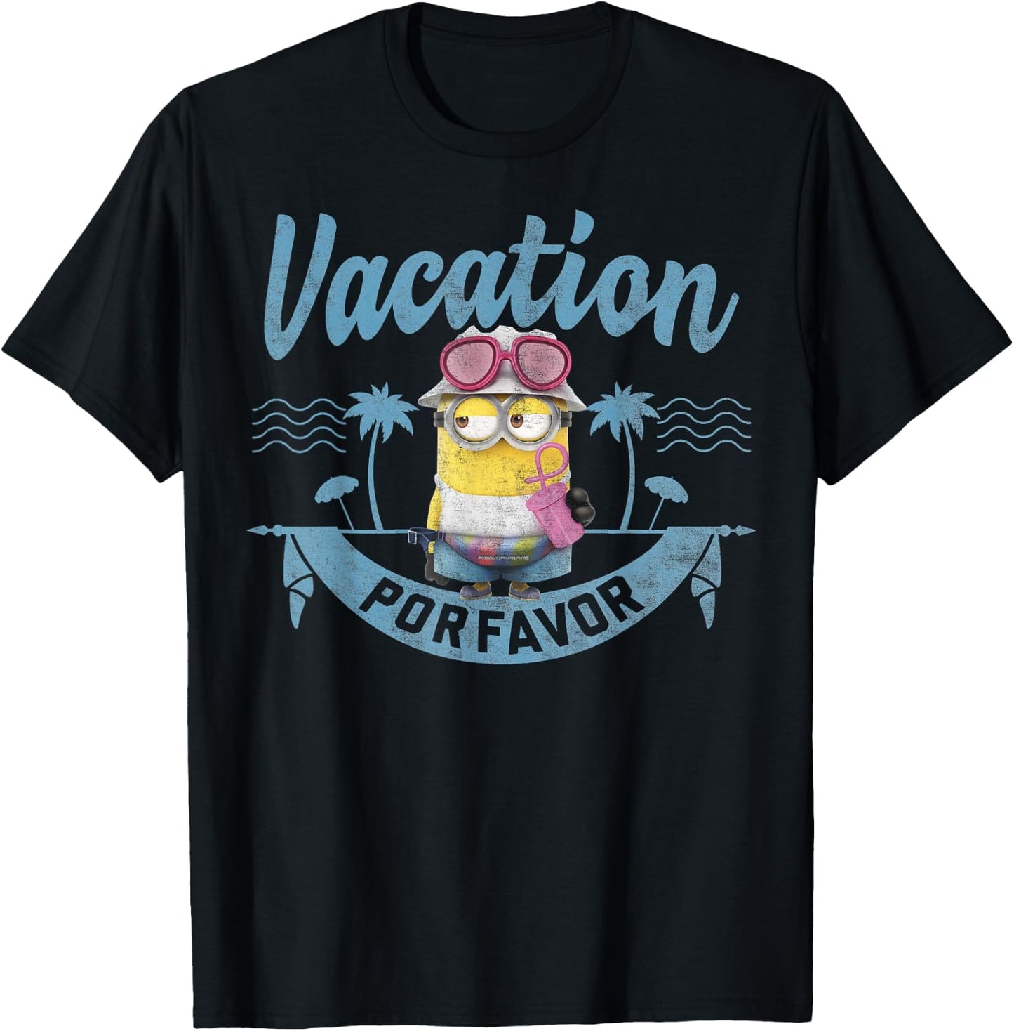 Despicable Me Minions Vacation Por Favor Graphic T-Shirt - T-Shirt | Black