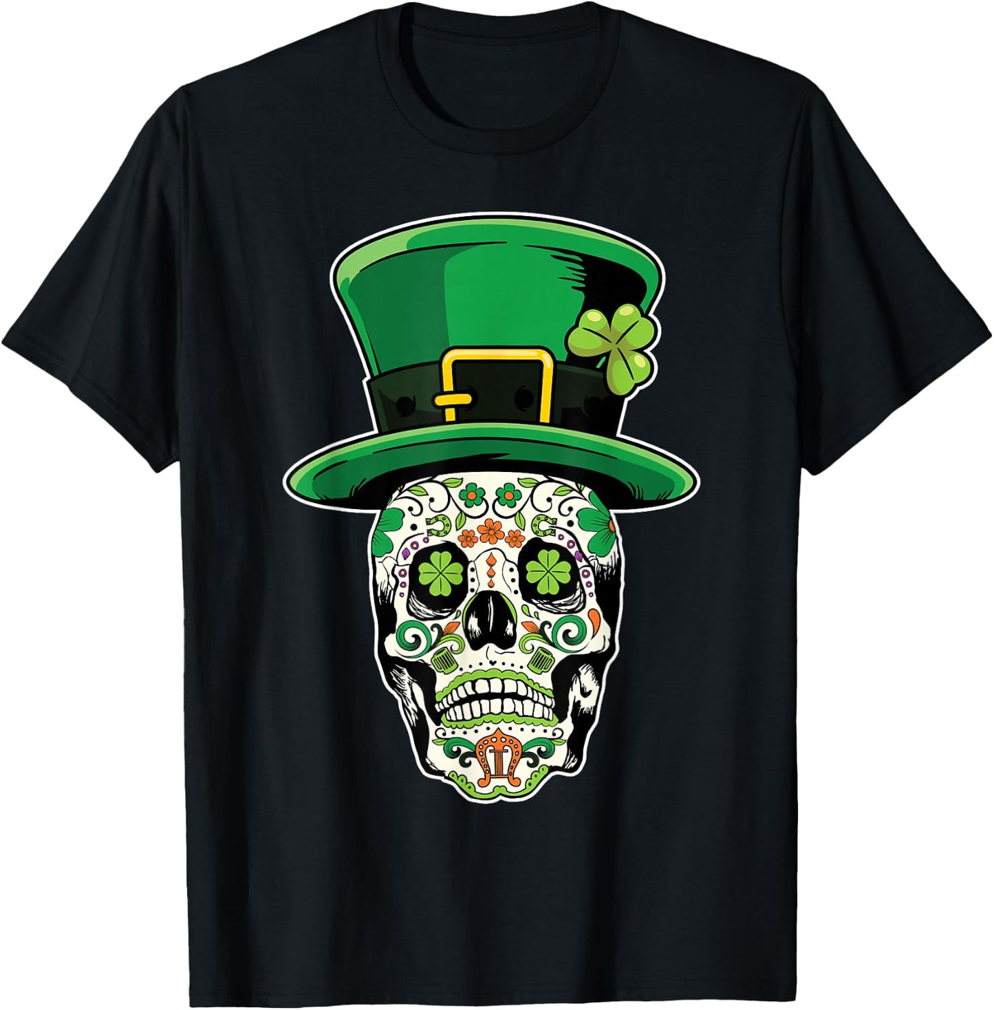 Sugar Skull Saint Patricks Day of Dead T-Shirt - T-Shirt | Black