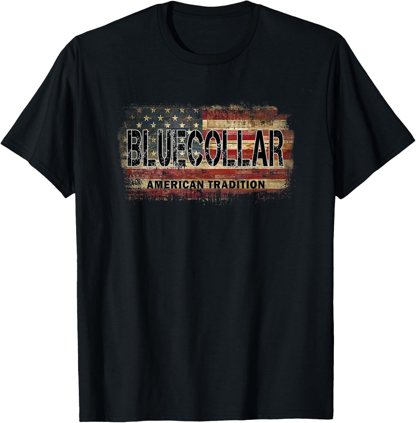 American Flag Vintage Blue Collar T-Shirt - T-Shirt | Black