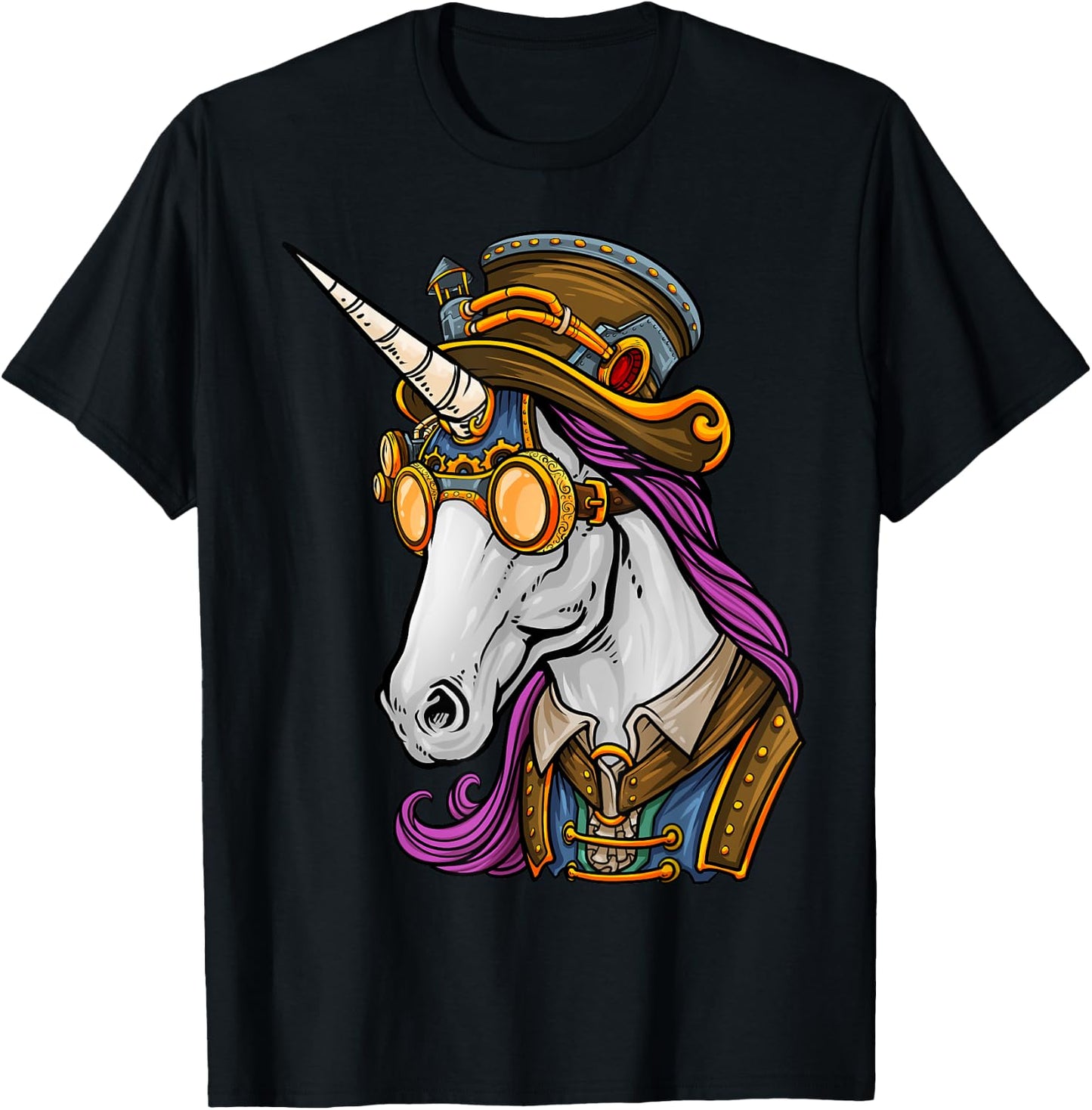 Steampunk Gothic Unicorn Mechanical Animal Unicorn Lover T-Shirt - T-Shirt | Black