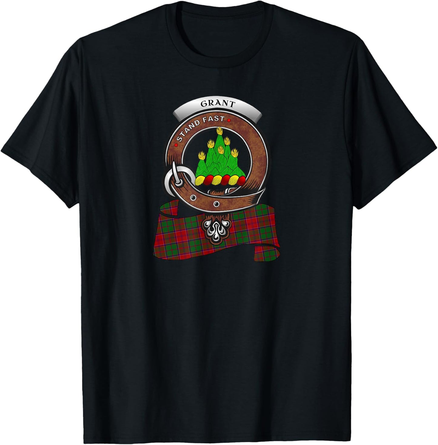 Grant Clan Badge & Tartan T-Shirt - T-Shirt | Black