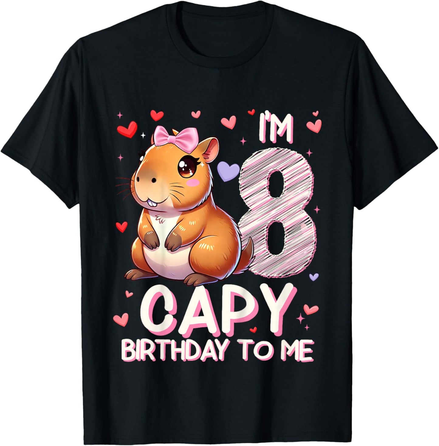 8 Years Capy Birthday To Me Girls 8th Birthday Capybara T-Shirt - T-Shirt | Black