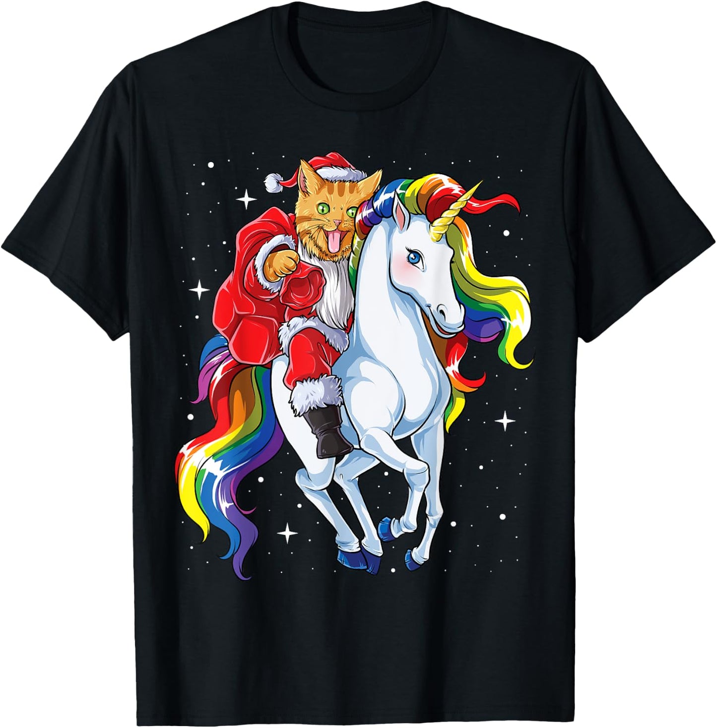 Cat Santa Unicorn T shirt Christmas Girls Women Meowy Xmas T-Shirt - T-Shirt | Black