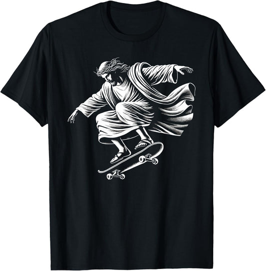 Funny jesus skateboard skateboarding christ christian skate T-Shirt - T-Shirt | Black
