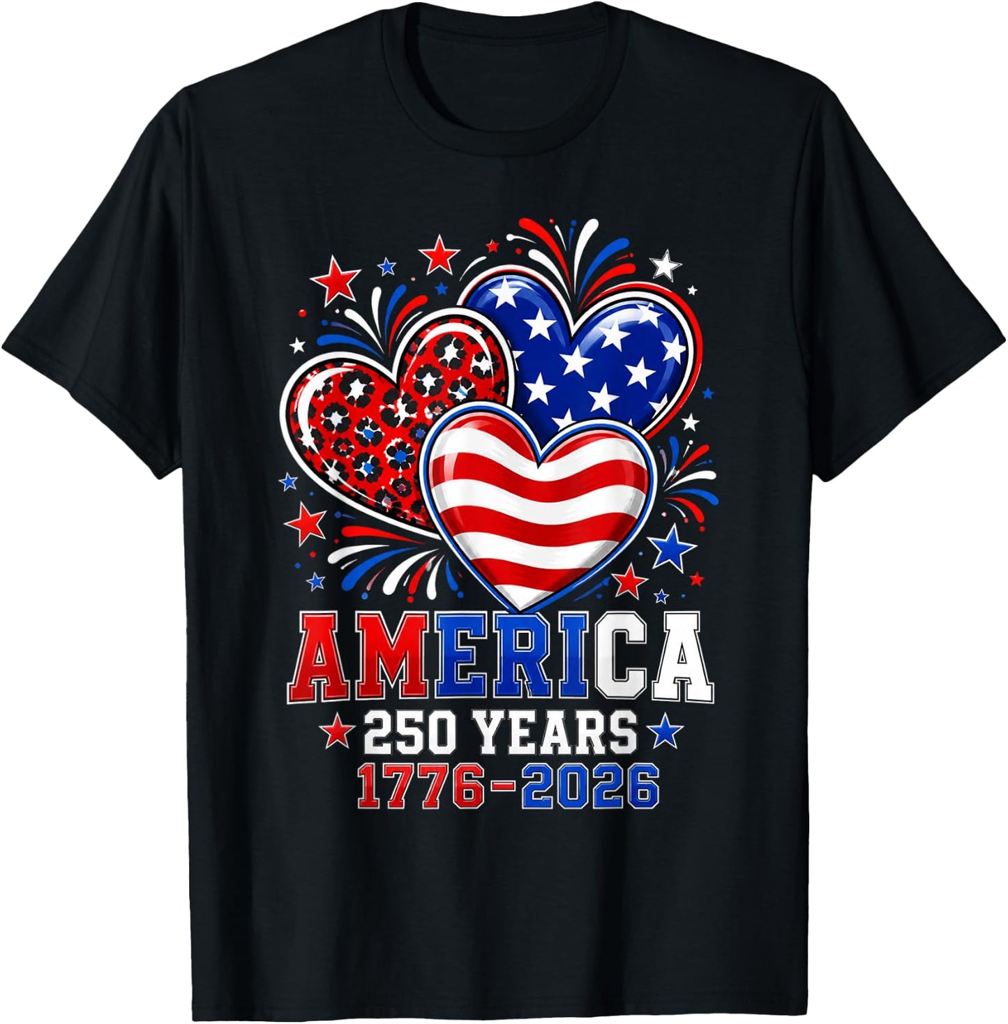 250th Anniversary America Flag Heart 250 Year Women Girls T-Shirt - T-Shirt | Black