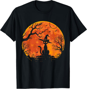 Vintage Scary Halloween Cat Costume Retro Cat Moon Men Women Kids T-Shirt - T-Shirt | Black