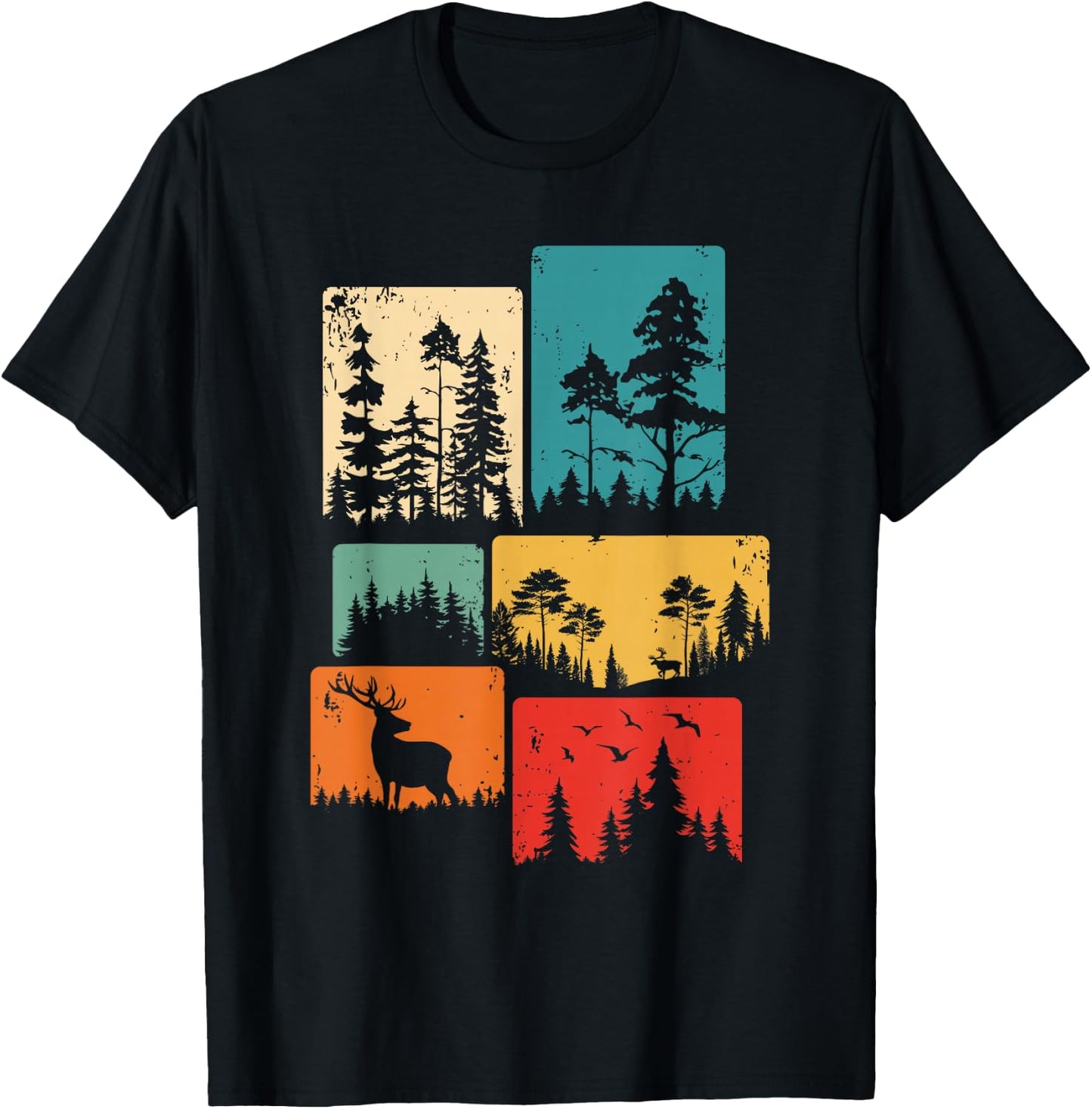 Trees Wildlife Nature Outdoor Vintage Forest T-Shirt - T-Shirt | Black