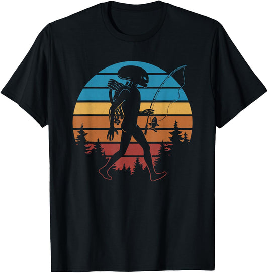 Aliens Fisherman Funny Sci-Fi Fishing UFO T-Shirt - T-Shirt | Black