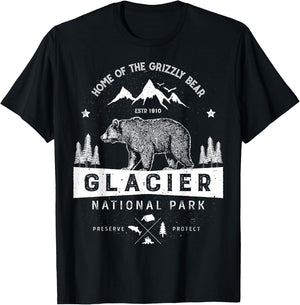 Glacier National Park T Shirt Vintage Montana Bear Men Women T-Shirt - T-Shirt | Black
