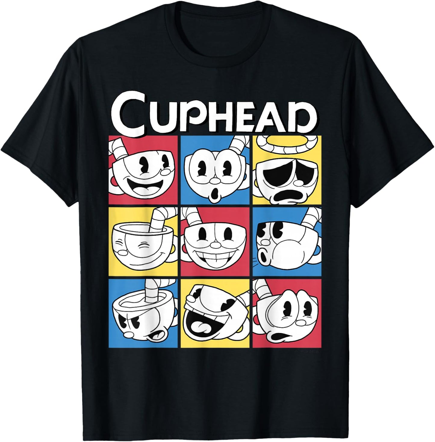 Cuphead Nine Squares of Different Emotions T-Shirt - T-Shirt | Black