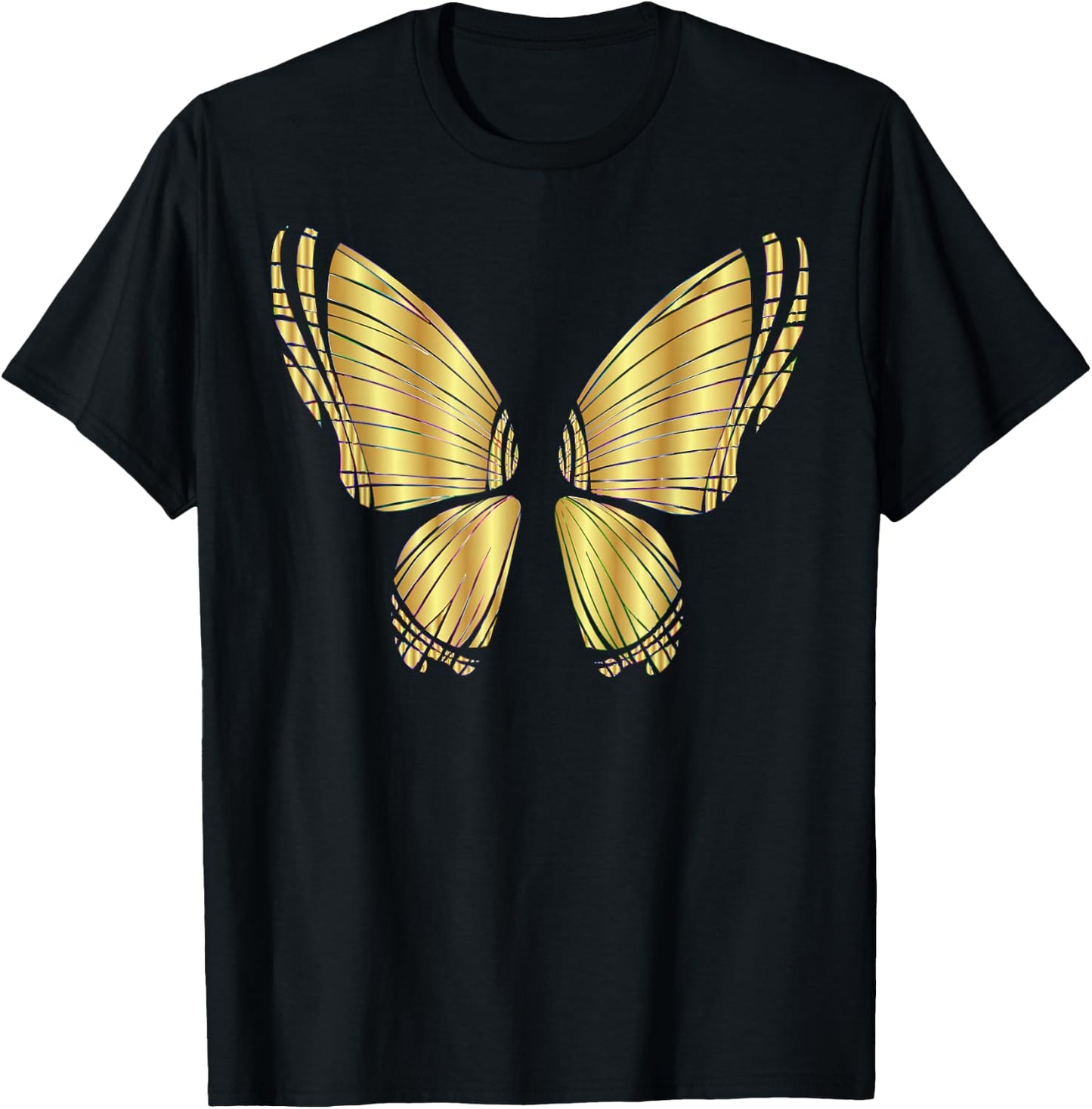 Metallic Gold Butterfly Garden Flying T-Shirt - T-Shirt | Black
