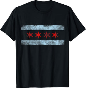 Chicago Flag Vintage T-Shirt - T-Shirt | Black