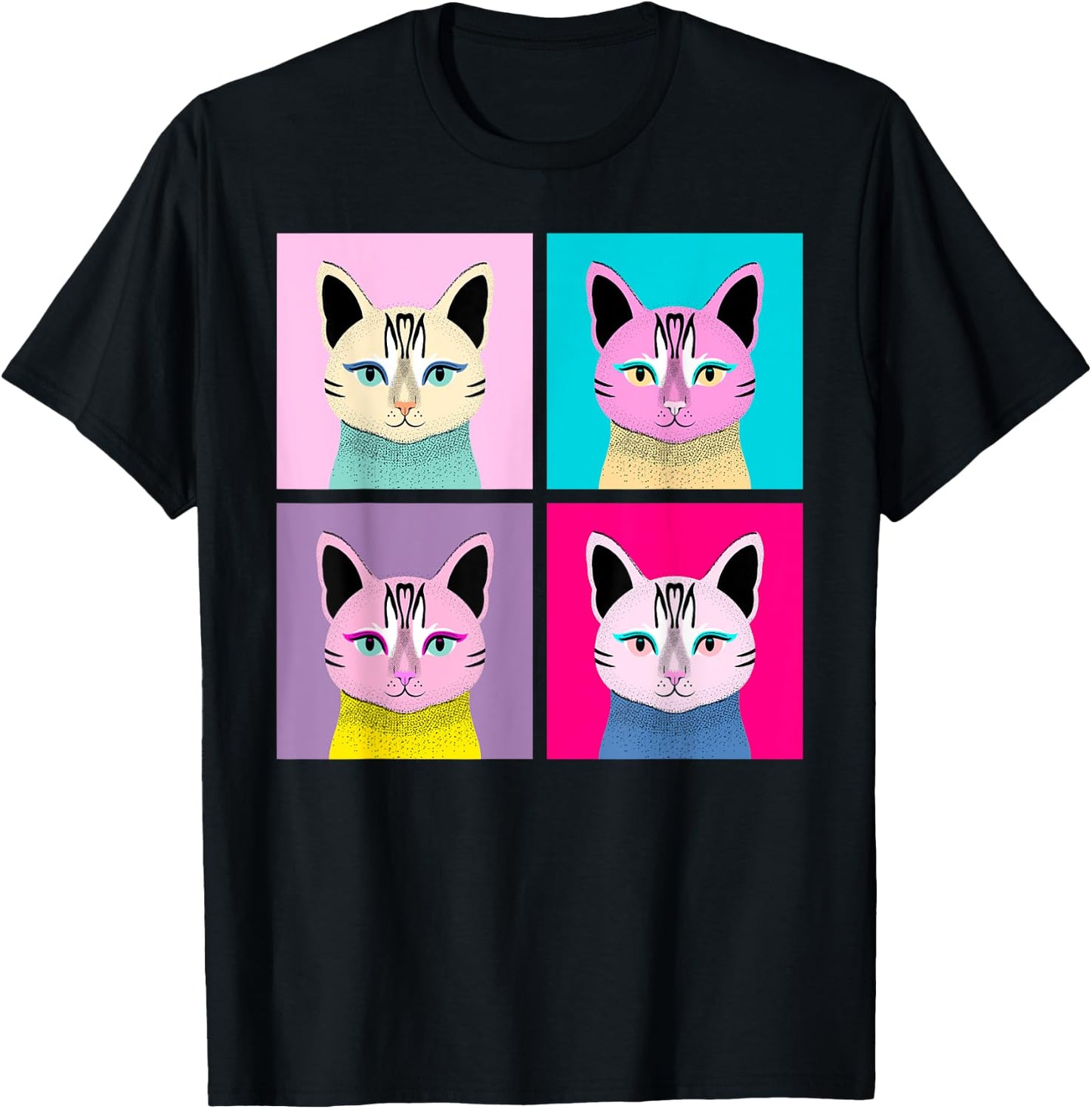 Pop-Art Cat Illustrated Women Kids T-Shirt - T-Shirt | Black