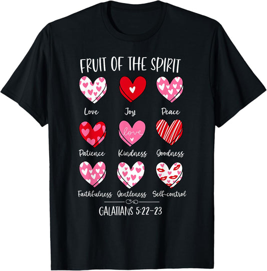 Fruit of The Spirit Christian Hearts Galatians 5 22-23 T-Shirt - T-Shirt | Black