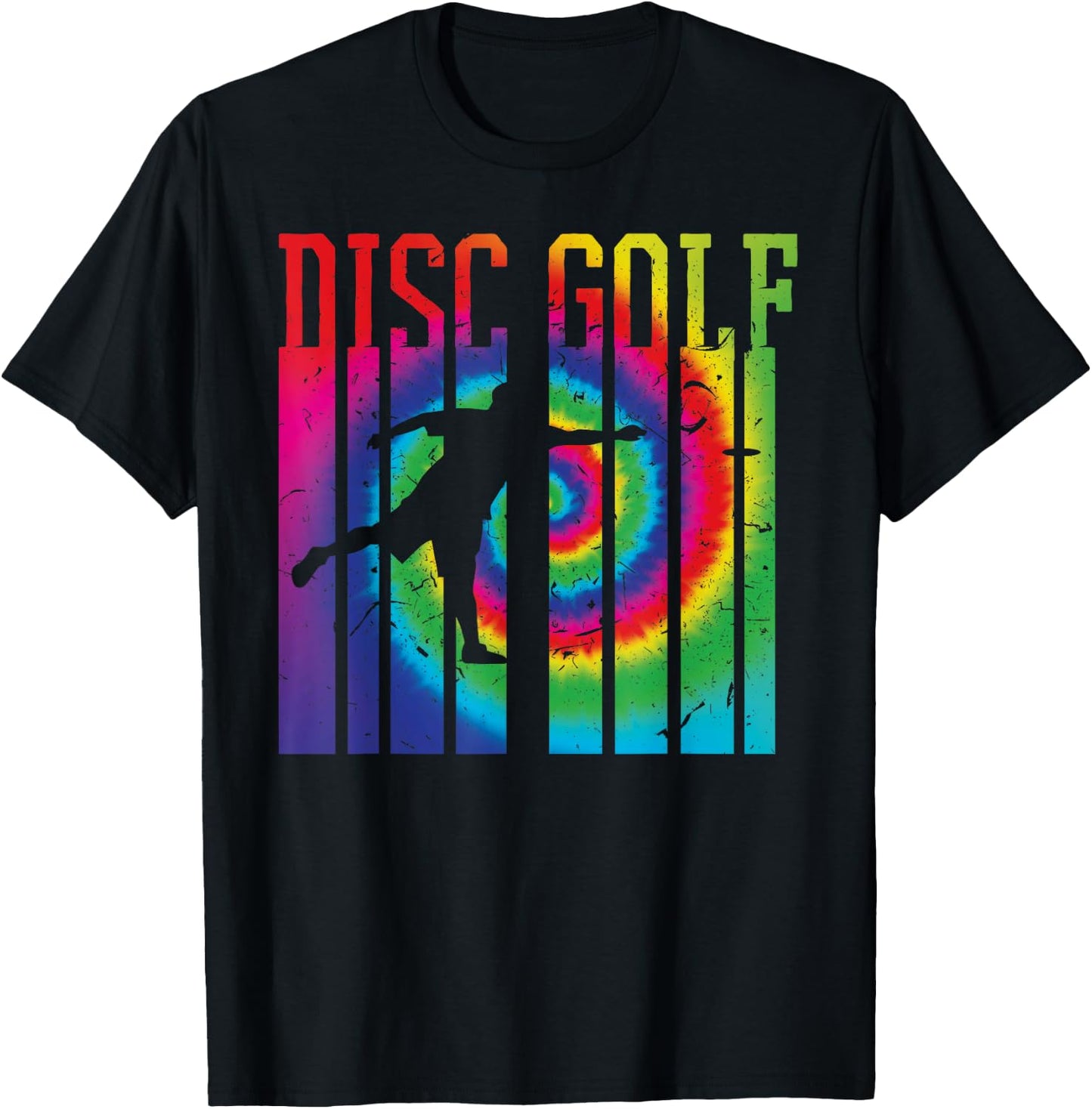 Retro Disc Golf Silhouette Shirt | Vintage Tie Dye Frisbee T-Shirt - T-Shirt | Black