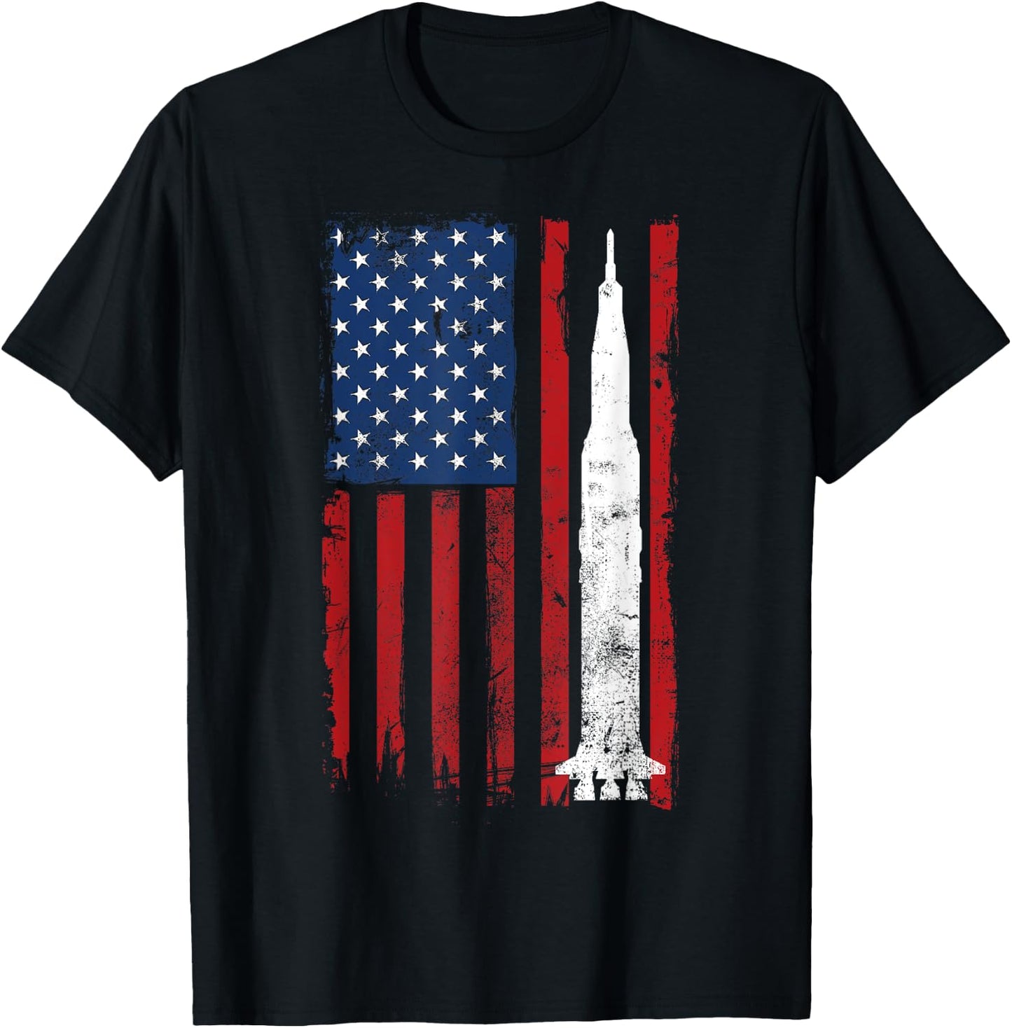 Apollo 11 Saturn V Flag Space Rocket Launch Vintage T-Shirt - T-Shirt | Black