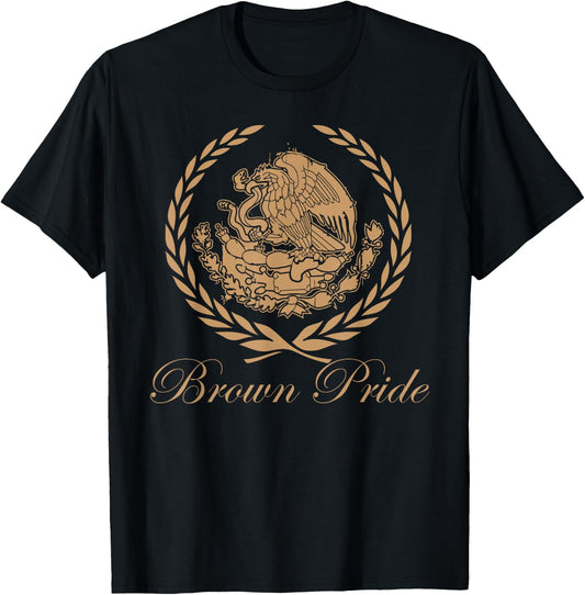 CaliDesign Men's Brown Pride Mexican Heritage Flag T-Shirt - T-Shirt | Black