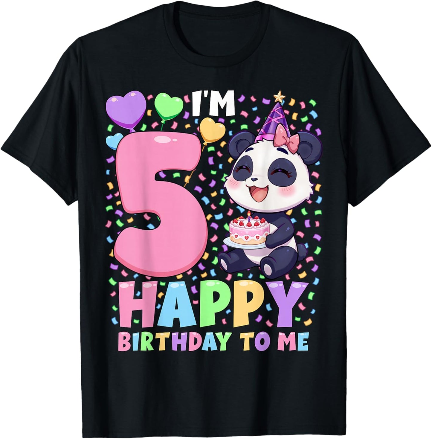 Panda Birthday Party Shirt | Girls 5th Birthday Panda T-Shirt - T-Shirt | Black
