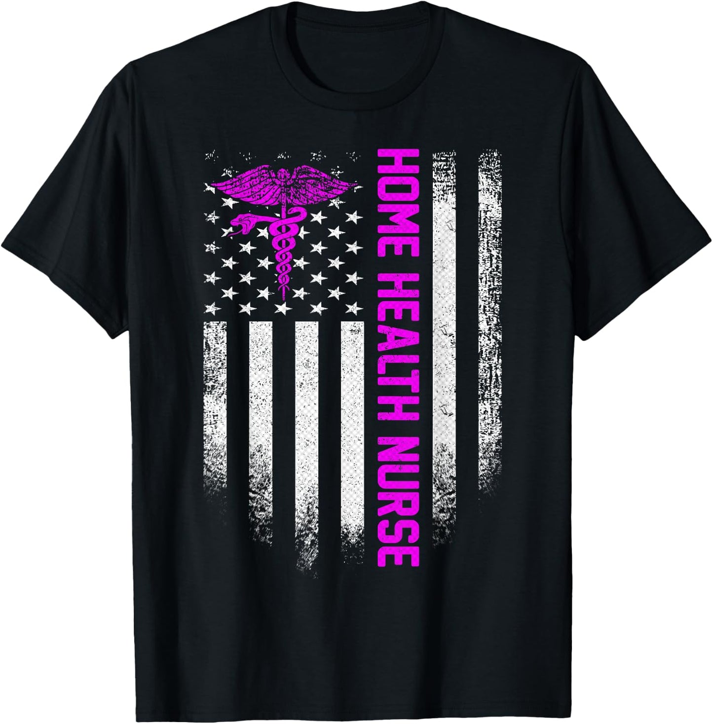 Vintage USA Home Health Nurse American Flag Patriotic Gift T-Shirt - T-Shirt | Black