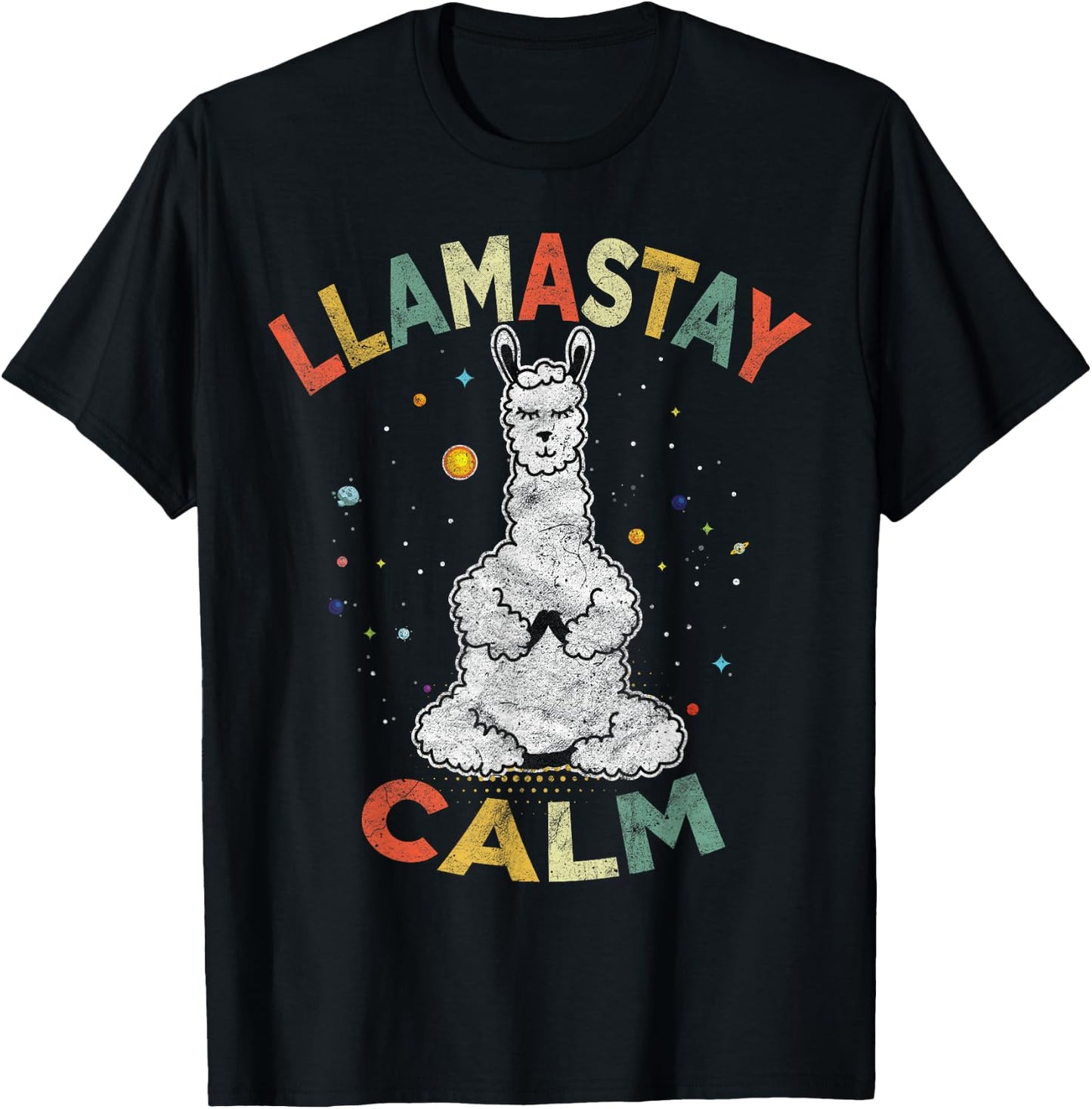 Cute Yoga Llama Stay Calm Alpaca Retro Vintage T-Shirt - T-Shirt | Black