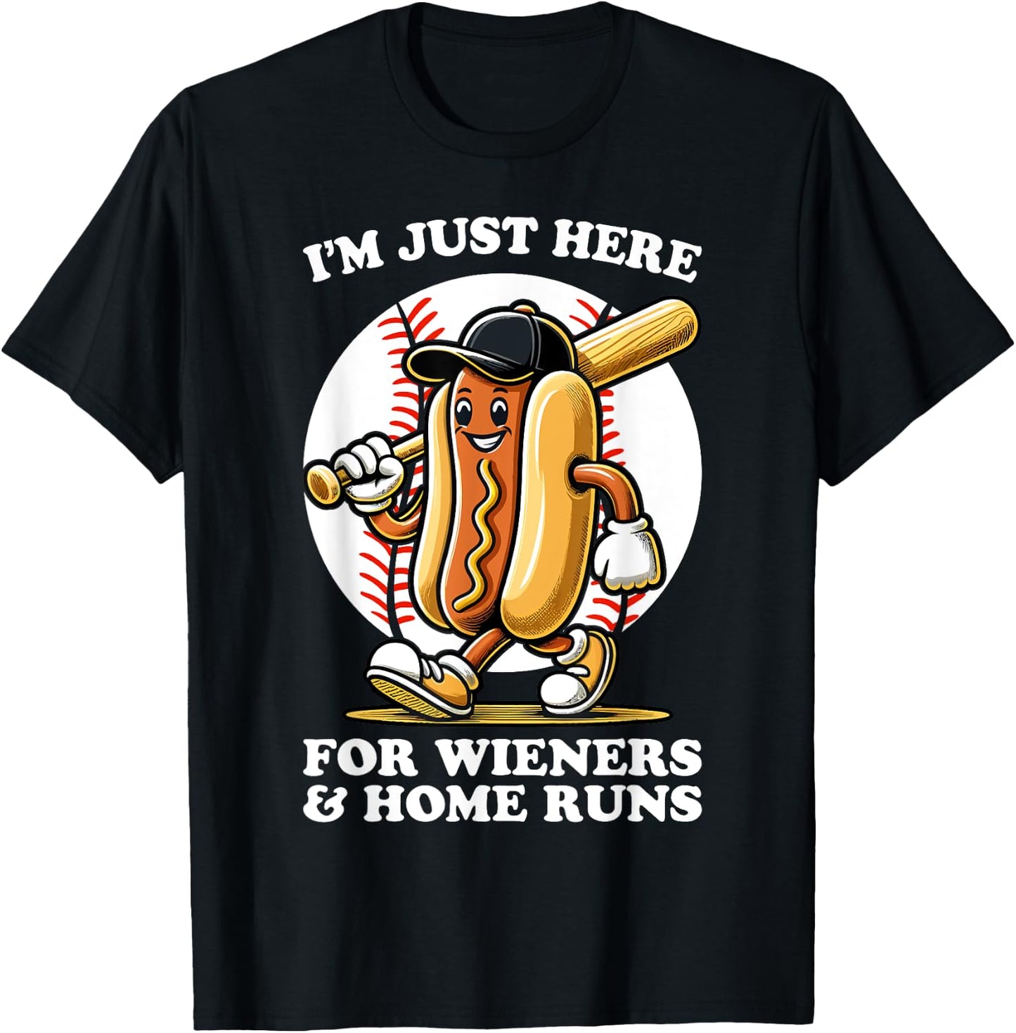 Funny Baseball Design Men Wieners & Home Runs T-Shirt - T-Shirt | Black