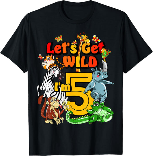 Kids 5 Year Old Zoo Birthday Shirt Safari Jungle Animal 5th T-Shirt - T-Shirt | Black