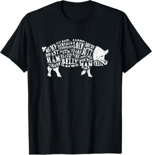 BBQ : Pig Cuts Barbecue and Grilling T-Shirt - T-Shirt | Black