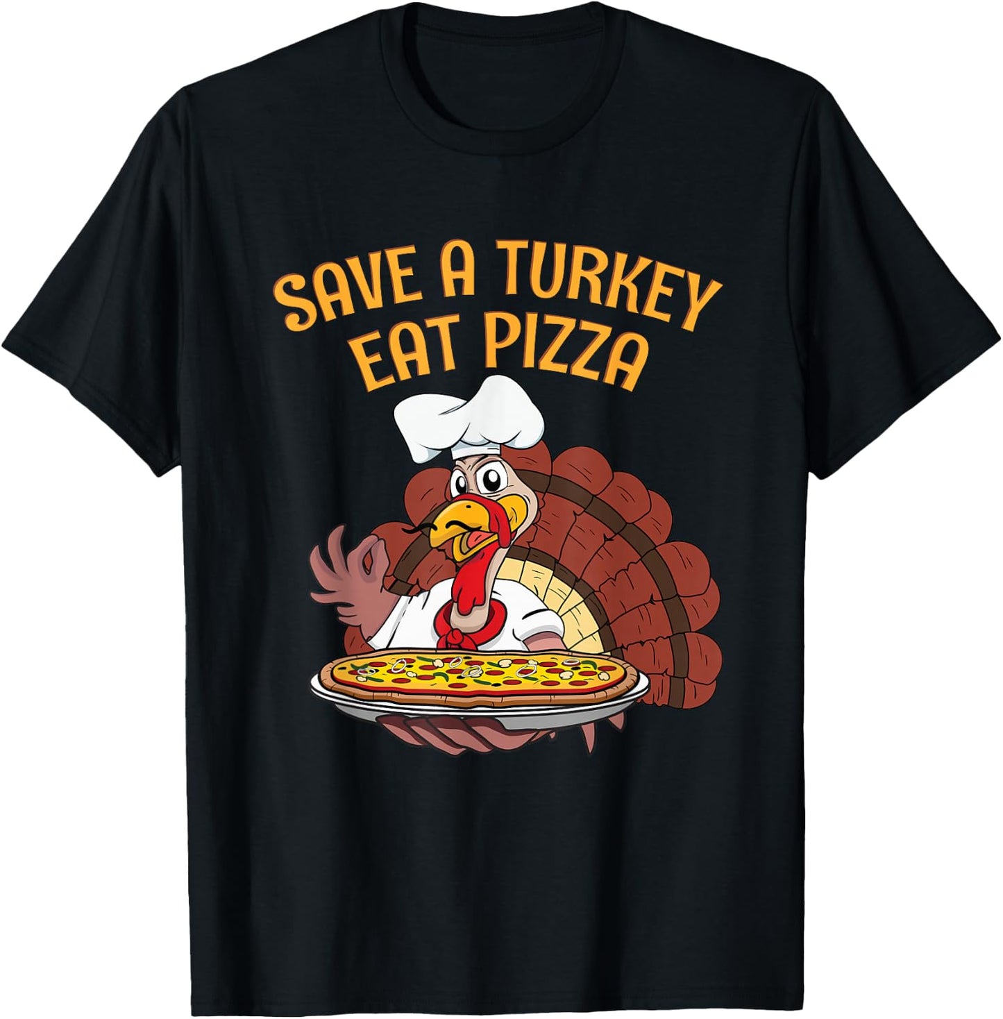 Save a Turkey Eat Pizza Funny Vegetarian Vegan Thanksgiving T-Shirt - T-Shirt | Black