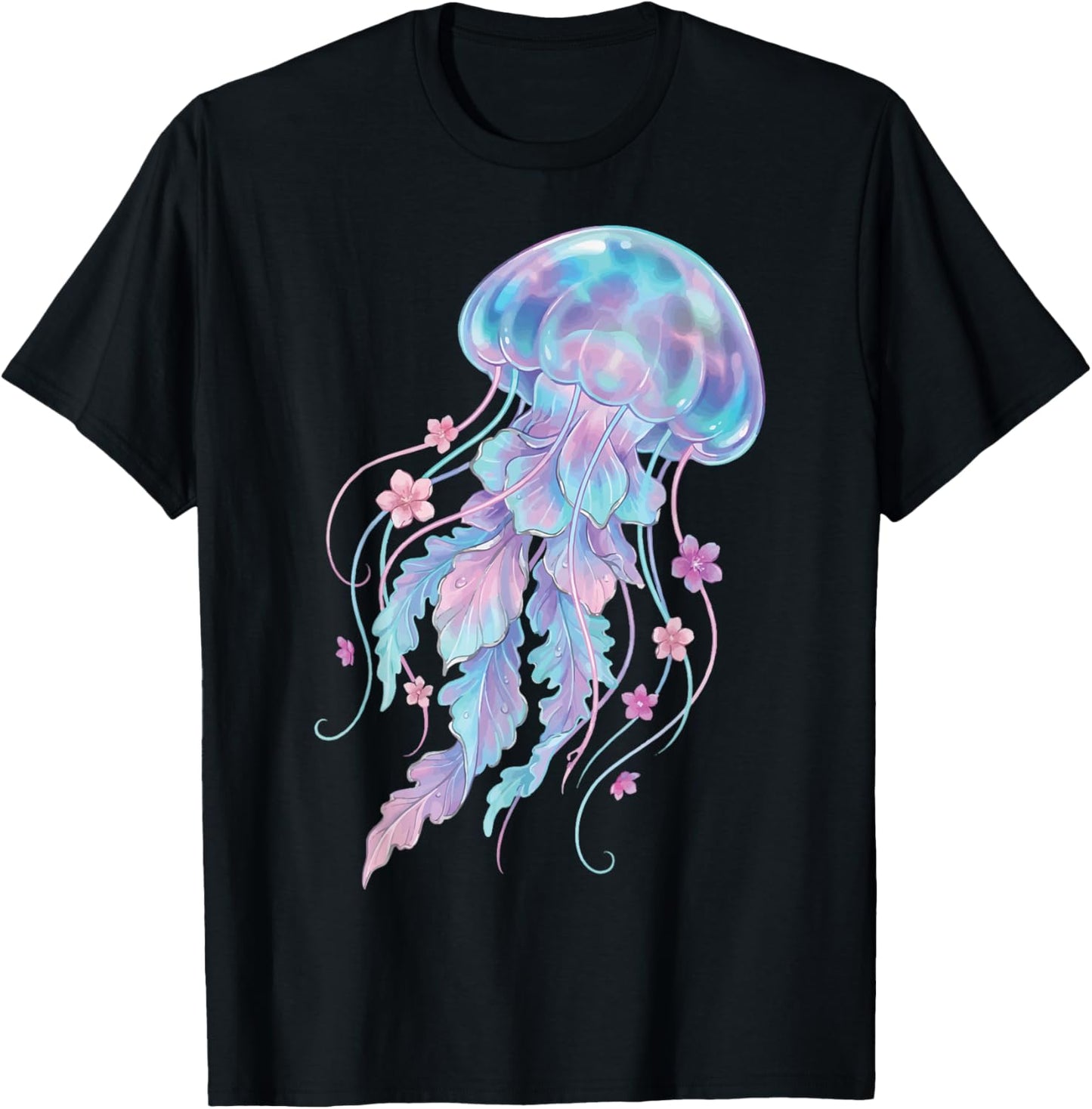 Jellyfish Floral Ocean Flowers T-Shirt - T-Shirt | Black