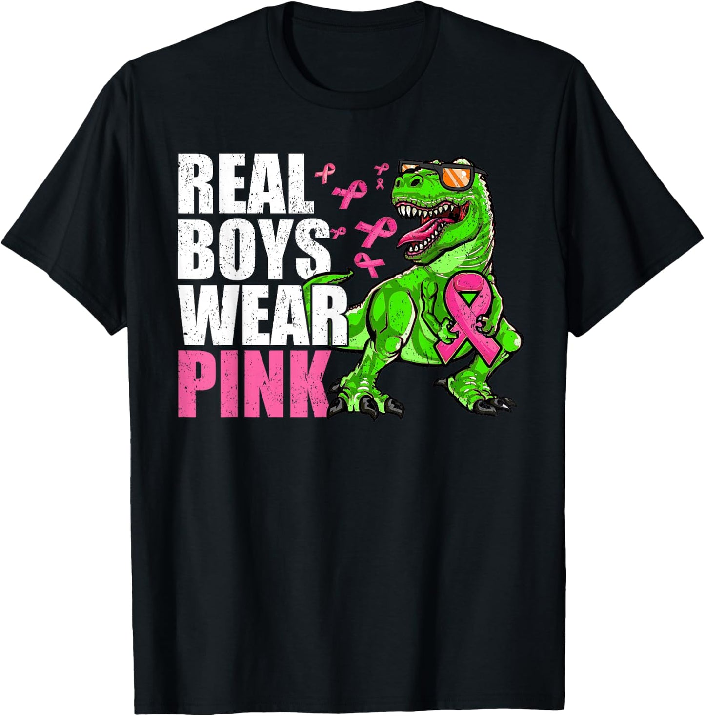Youths Toddlers Breast Cancer Pink Ribbon Dinosaur Boys Kids T-Shirt - T-Shirt | Black