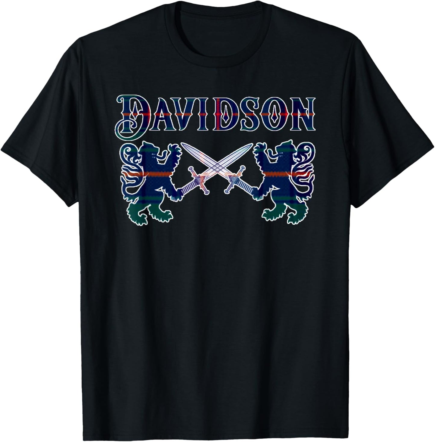 Clan Davidson Scottish Family Kilt Tartan Lion T-Shirt - T-Shirt | Black