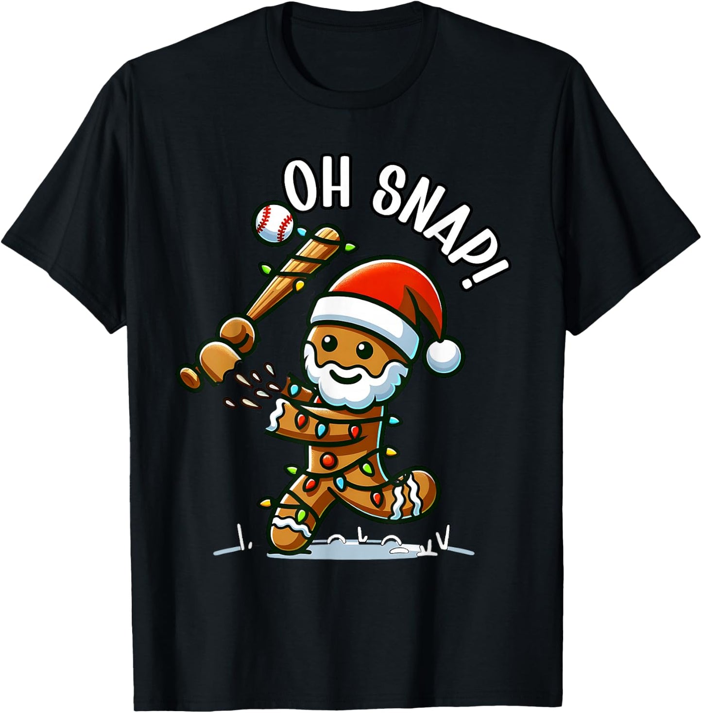 Oh Snap Gingerbreadman Christmas Baseball T-Shirt - T-Shirt | Black