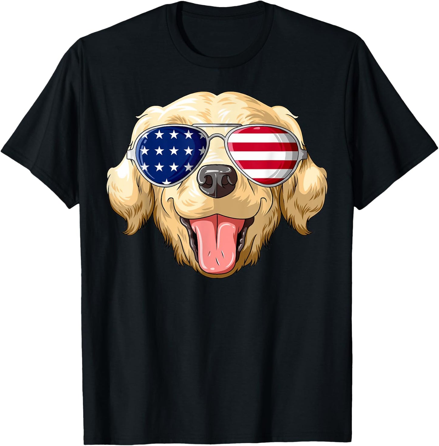 Patriotic Golden Retriever American Flag Glasses 4th July T-Shirt - T-Shirt | Black