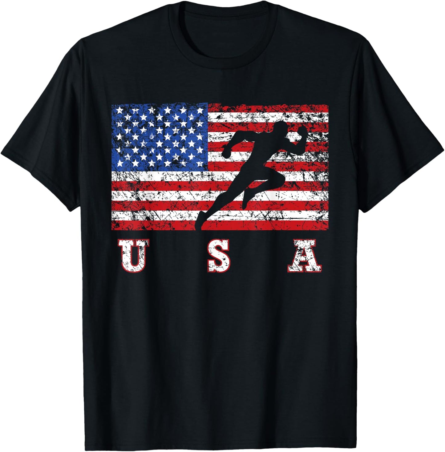 American Flag Track & Field USA Gift, Track Team T-Shirt - T-Shirt | Black