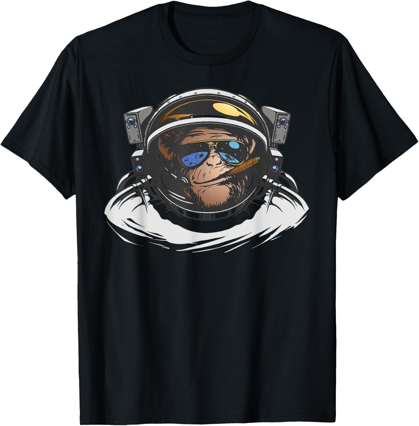 Funny Astronaut Monkey Smoking A Cigar Space T-Shirt - T-Shirt | Black