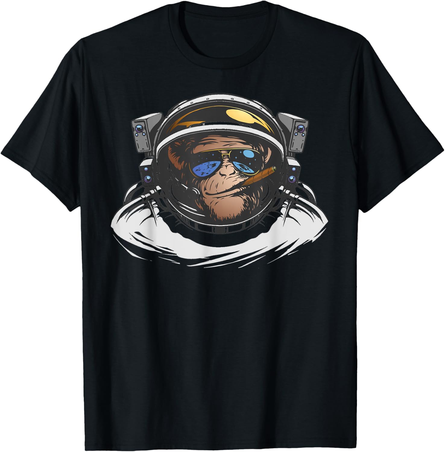 Funny Astronaut Monkey Smoking A Cigar Space T-Shirt - T-Shirt | Black