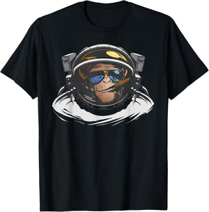 Funny Astronaut Monkey Smoking A Cigar Space T-Shirt - T-Shirt | Black