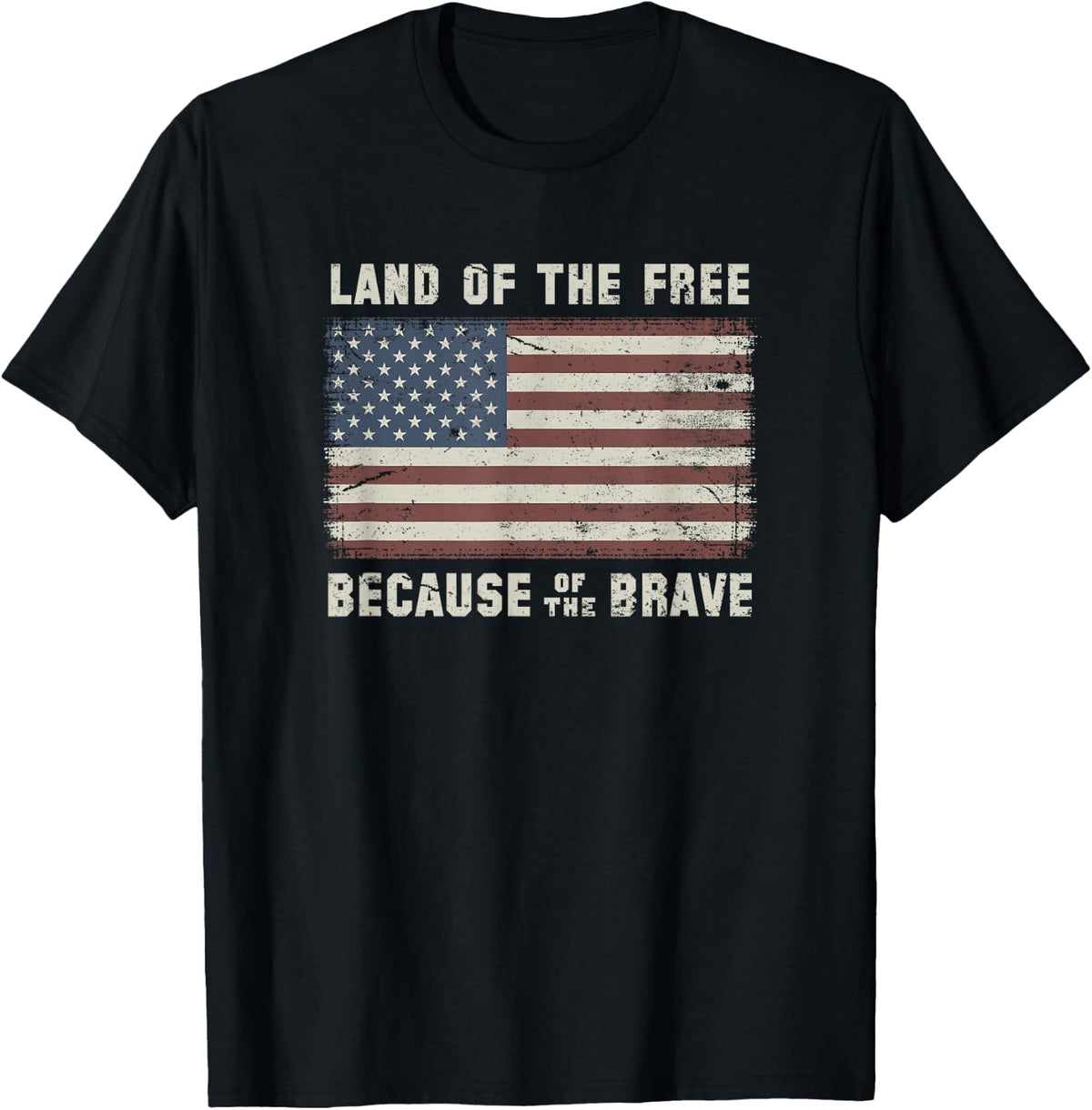 Land of The Free Because of The Brave Vintage Flag T-Shirt - T-Shirt | Black