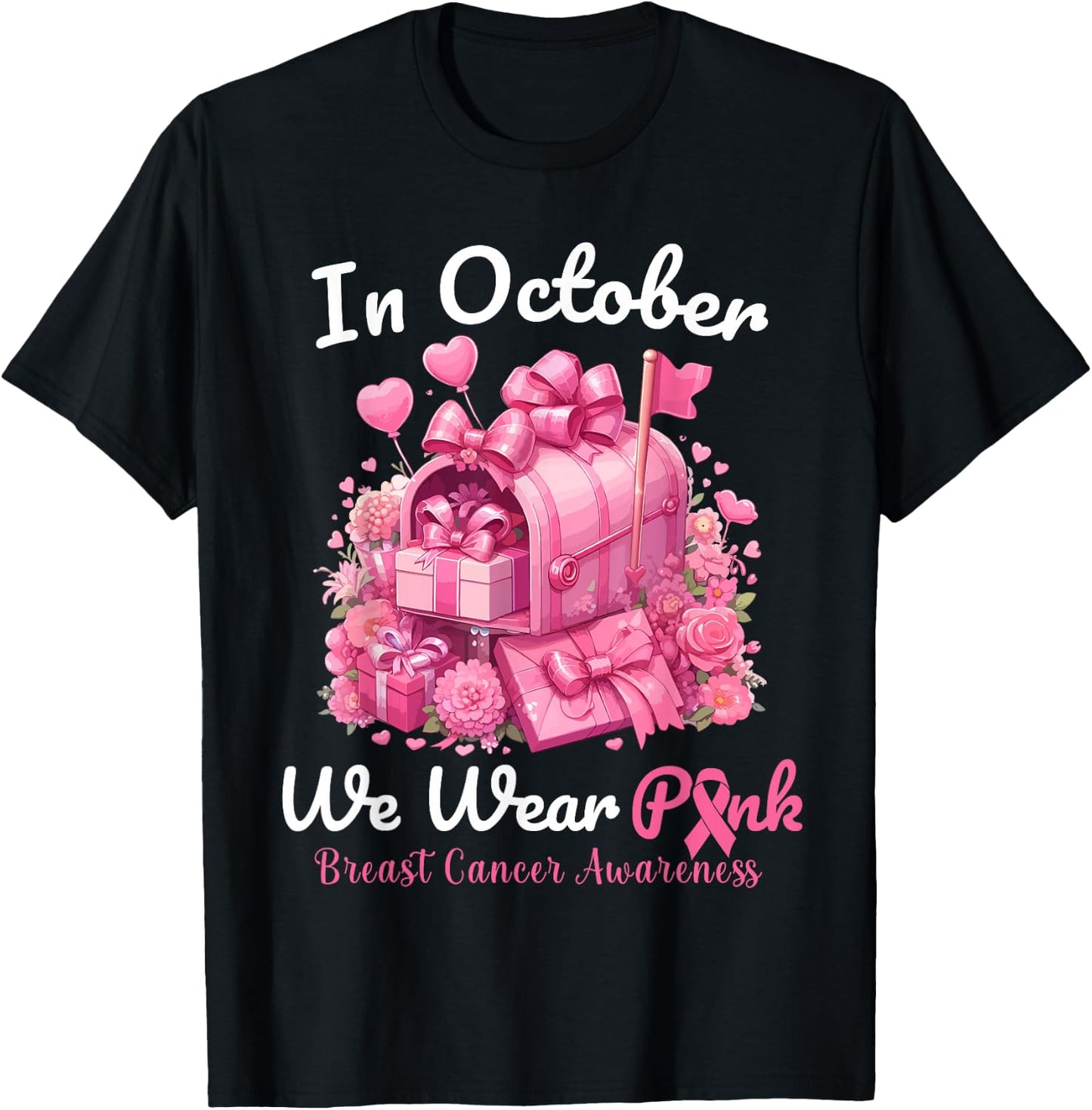 In October We Wear Pink Postal Worker Breast Cancer T-Shirt - T-Shirt | Black