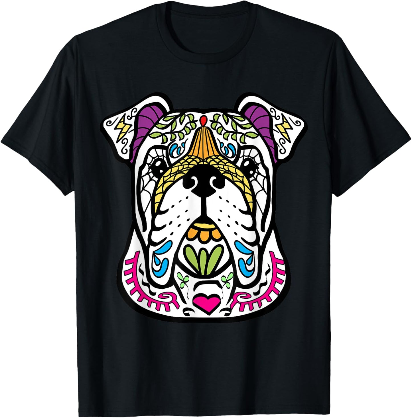 English Bulldog - Day Of The Dead Sugar Skull Dog Shirt Gift T-Shirt - T-Shirt | Black