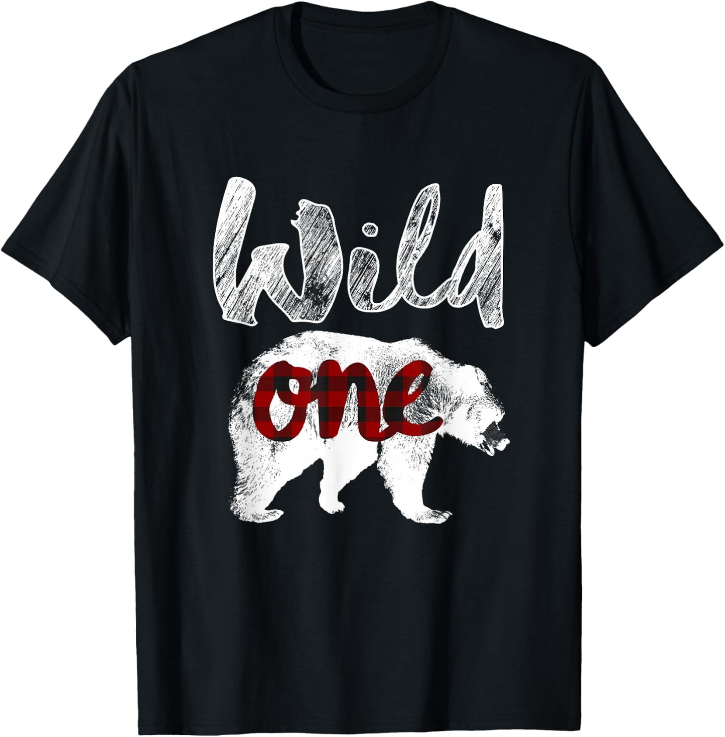 Bear Wild One Shirt 1st Birthday Lumberjack Buffalo Plaid T-Shirt - T-Shirt | Black