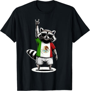 Mexican Flag Raccoon Funny Mexico T-Shirt - T-Shirt | Black