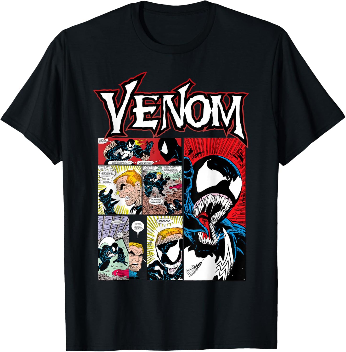 Marvel Venom Classic Retro Comic Panel Art Intro T-Shirt - T-Shirt | Black