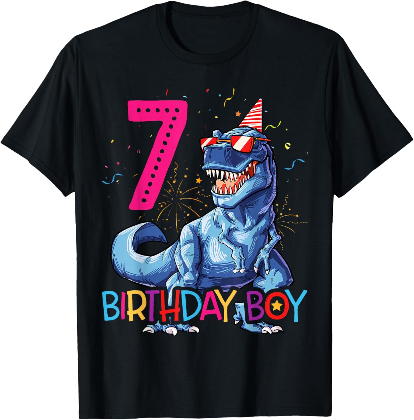 Dinosaur T rex 7 year Old T shirt Kids 7th Birthday T-Shirt - T-Shirt | Black